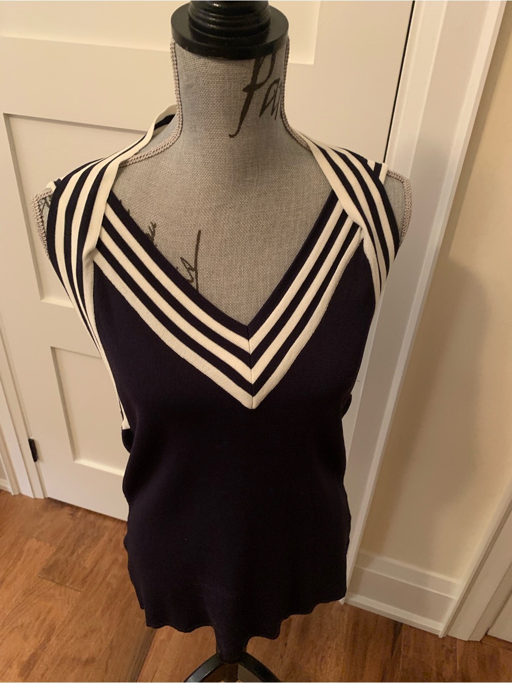 Jana Navy Sleeveless Top with White Trim